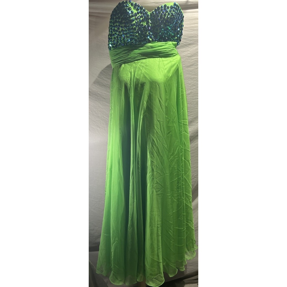 NWT Splash Landa Designs Prom Dress 16 Neon Green Beaded Sweetheart Chiffon